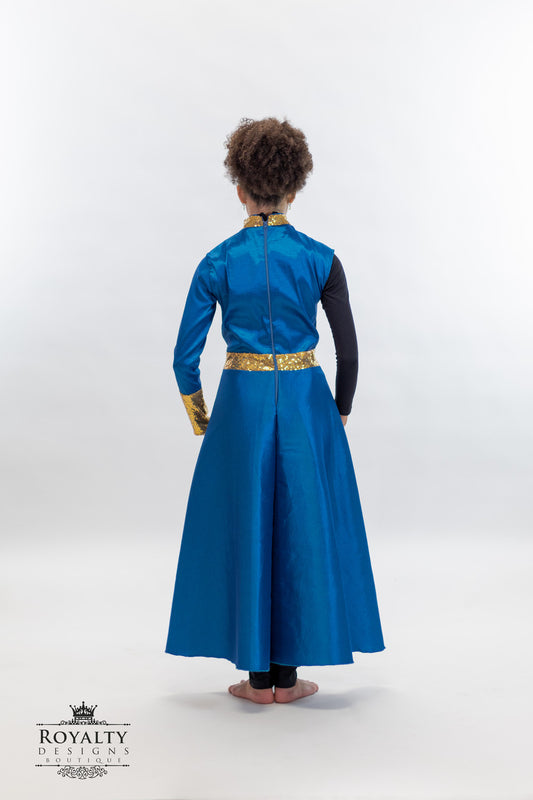 Avivamiento Matrix Long Peacock Blue & Gold one sleeve Tunic