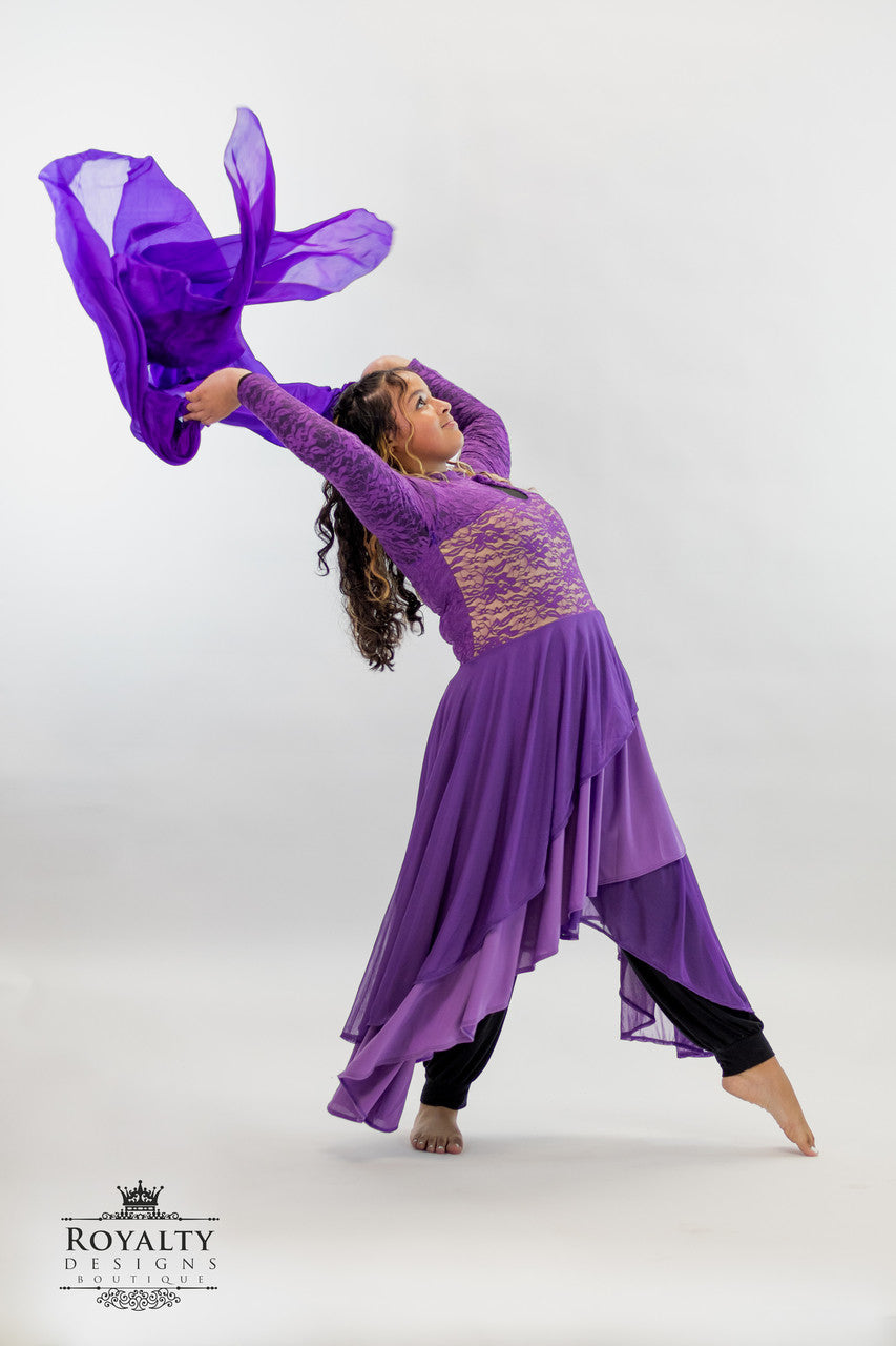 Purple Chiffon long Praise Dance Veil