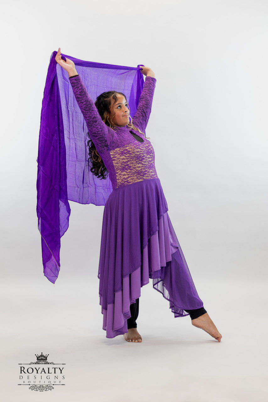 Purple Chiffon long Praise Dance Veil